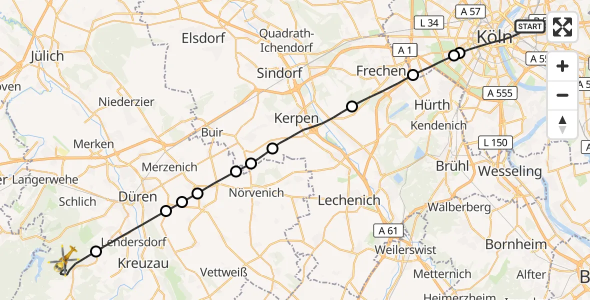 Flugroute Rettungshubschrauber Köln - Hürtgenwald, 27 Oktober 2026, 12:53
