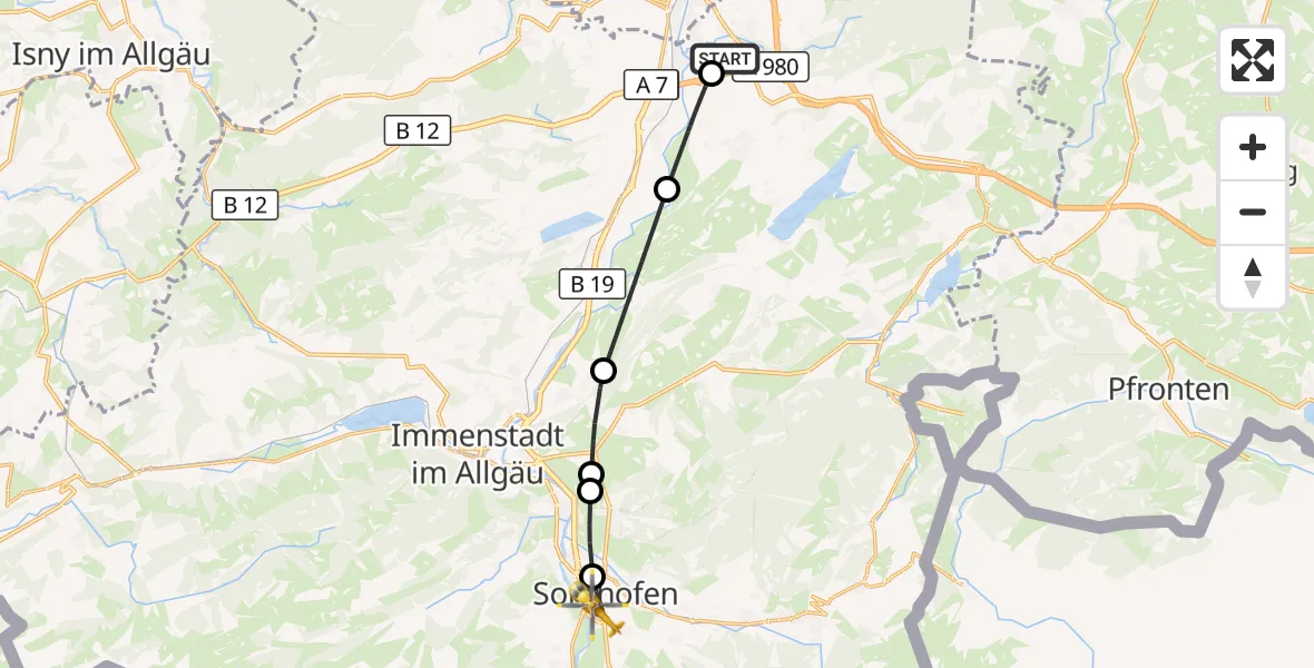 Flugroute Rettungshubschrauber Kempten-Durach Flugplatz - Sonthofen, 27 Oktober 2026, 12:56