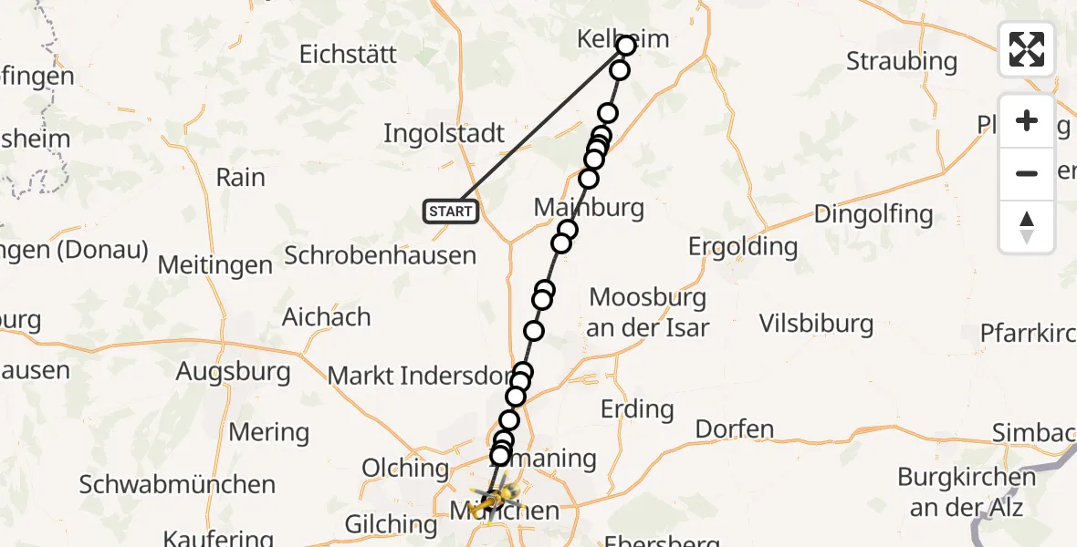 Flugroute Rettungshubschrauber Reichertshofen - Deutsches Herzzentrum München, 27 Oktober 2026, 12:56