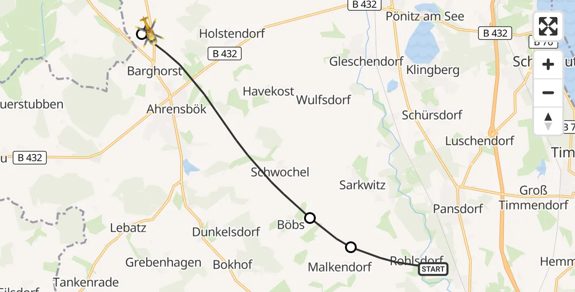 Flugroute Rettungshubschrauber Ratekau - Christoph 12 Luftrettungszentrum, 27 Oktober 2026, 13:03
