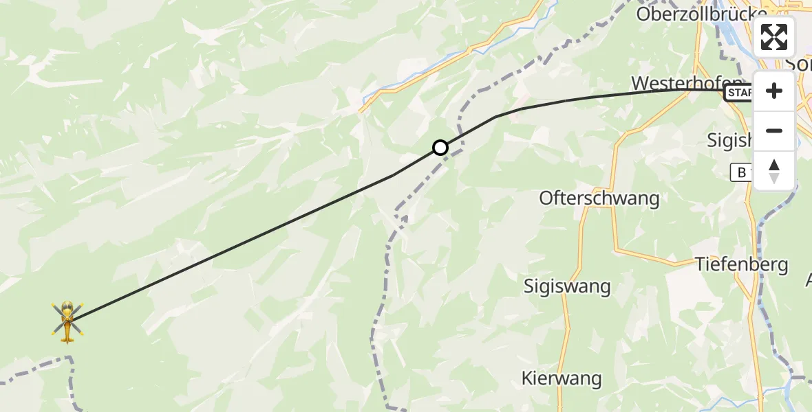 Flugroute Rettungshubschrauber Ofterschwang - Blaichach, 27 Oktober 2026, 13:04