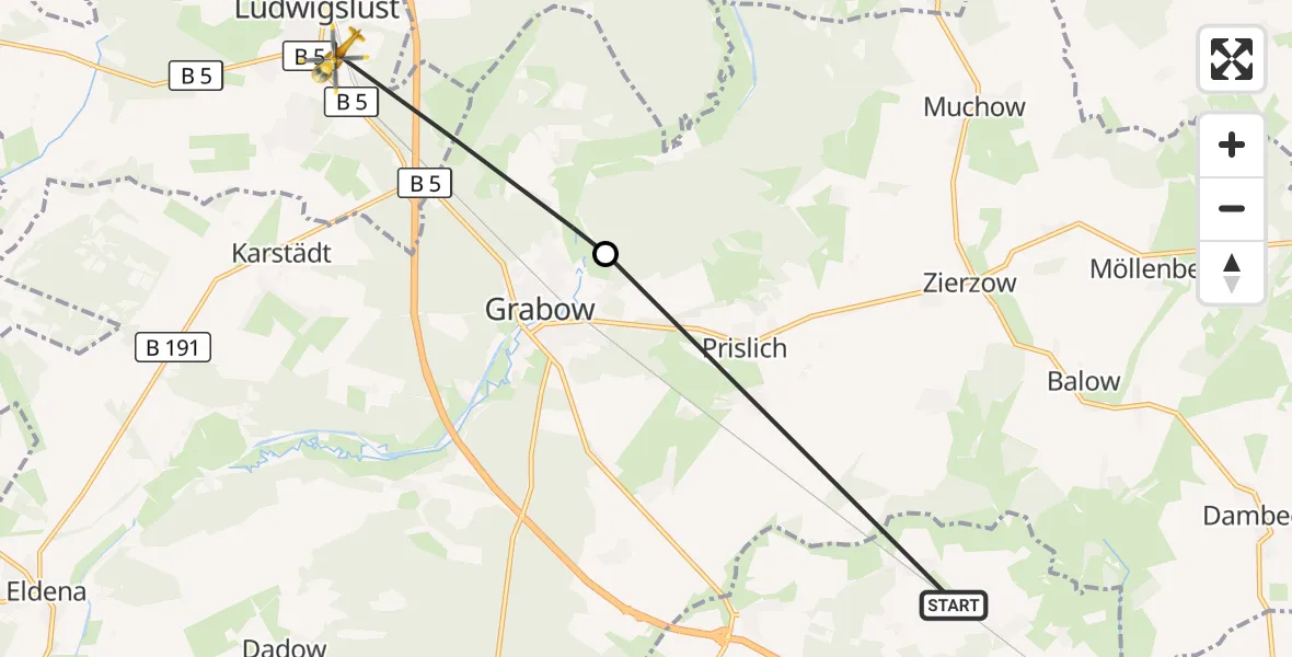 Flugroute Rettungshubschrauber Karstädt - Ludwigslust, 27 Oktober 2026, 13:12