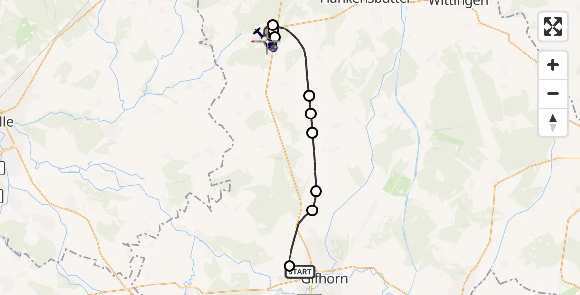 Flugroute Polizeihubschrauber Gifhorn Bundespolizei Hubschrauberlandeplatz - Steinhorst, 27 Oktober 2026, 13:15