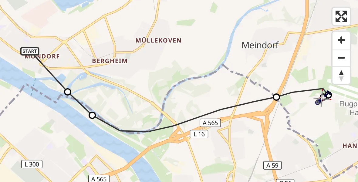 Flugroute Polizeihubschrauber Niederkassel - Sankt Augustin, 27 Oktober 2026, 13:17