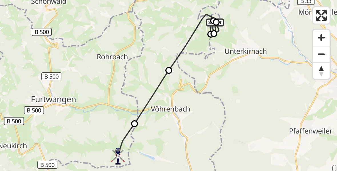 Flugroute Polizeihubschrauber St. Georgen im Schwarzwald - Furtwangen im Schwarzwald, 27 Oktober 2026, 13:17