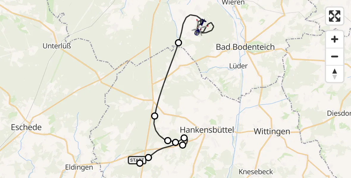 Flugroute Polizeihubschrauber Steinhorst - Wrestedt, 27 Oktober 2026, 13:30