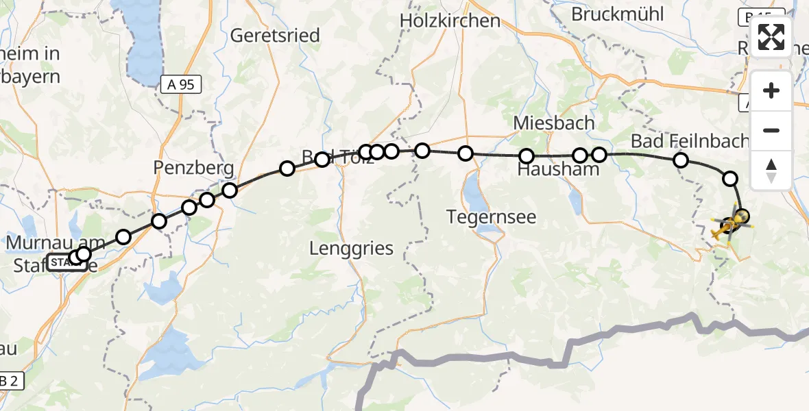 Flugroute Rettungshubschrauber Murnau Accident Hospital - Flintsbach a.Inn, 27 Oktober 2026, 13:35