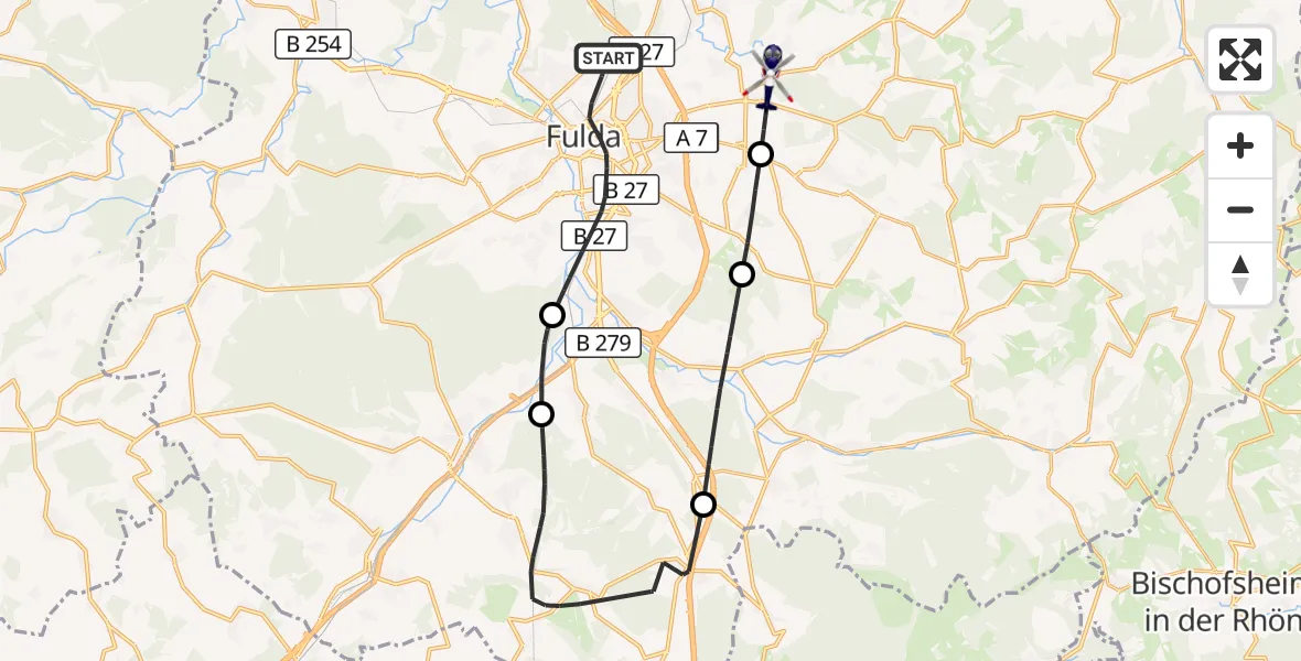 Flugroute Polizeihubschrauber Fulda - Petersberg, 27 Oktober 2026, 13:39