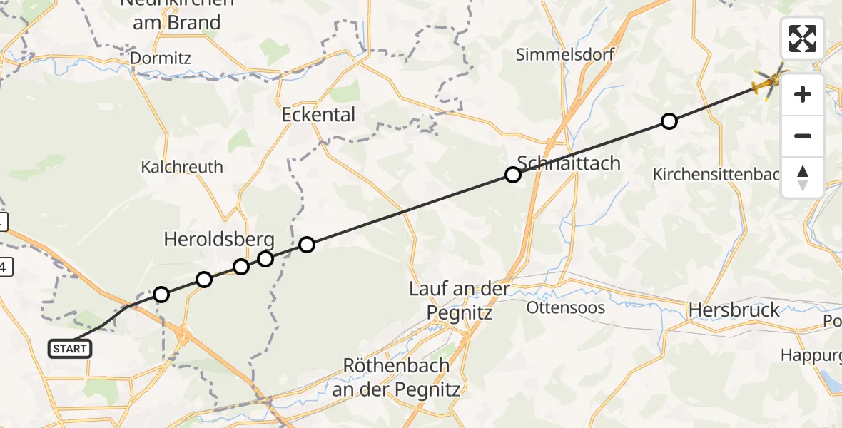 Flugroute Ambulanzhubschrauber Flughafen Nuremberg - Kirchensittenbach, 27 Oktober 2026, 13:39