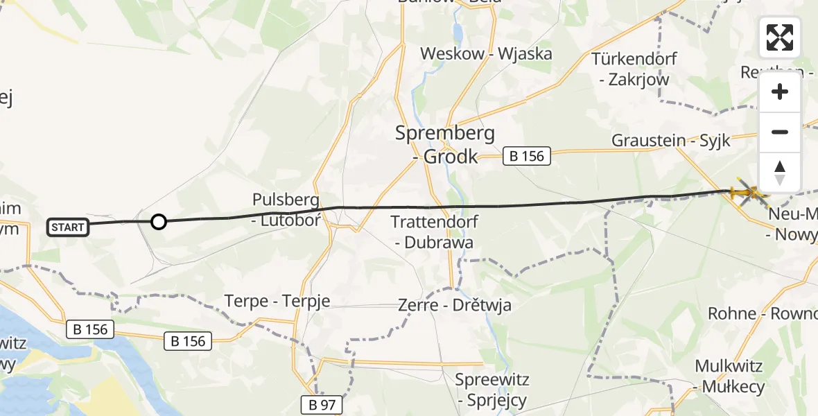Flugroute Rettungshubschrauber Welzow - Spremberg, 27 Oktober 2026, 13:39