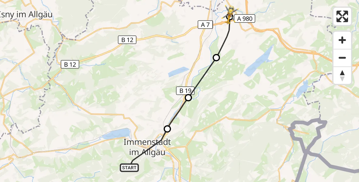 Flugroute Rettungshubschrauber Immenstadt i.Allgäu - Kempten-Durach Flugplatz, 27 Oktober 2026, 13:42