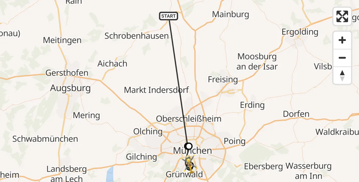 Flugroute Rettungshubschrauber Reichertshofen - ADAC Air Rescue Center Hubschrauberlandeplatz (Christoph 1), 27 Oktober 2026, 13:47