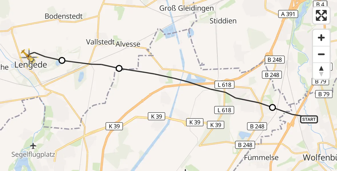 Flugroute Rettungshubschrauber Wolfenbüttel - Lengede, 27 Oktober 2026, 13:48