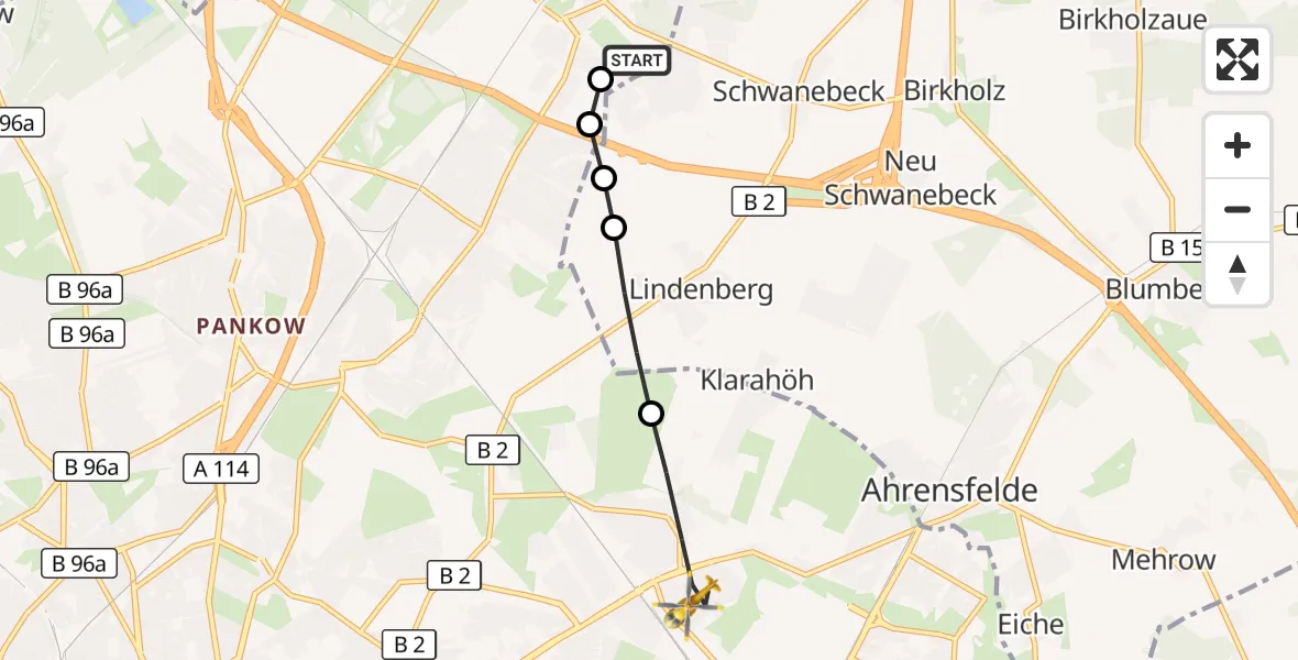 Flugroute Rettungshubschrauber Helios Clinic Berlin-Buch - Berlin, 27 Oktober 2026, 13:50