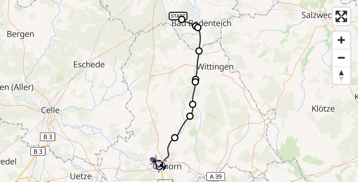 Flugroute Polizeihubschrauber Wrestedt - Gifhorn Bundespolizei Hubschrauberlandeplatz, 27 Oktober 2026, 13:52