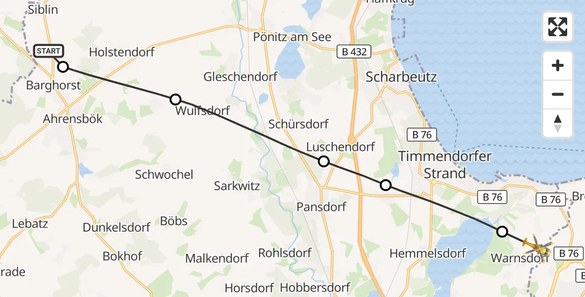 Flugroute Rettungshubschrauber Christoph 12 Luftrettungszentrum - Ratekau, 27 Oktober 2026, 14:03