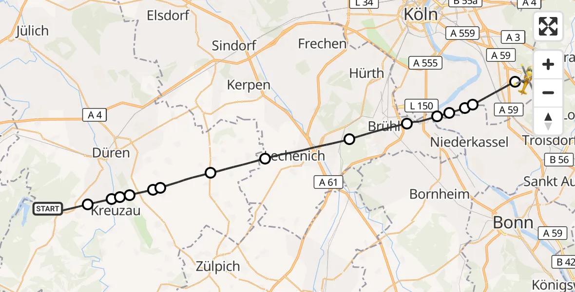 Flugroute Rettungshubschrauber Hürtgenwald - Köln Bonn Flughafen, 27 Oktober 2026, 14:05