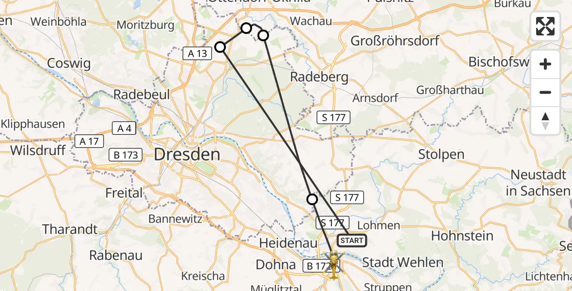 Flugroute Rettungshubschrauber Pirna - Pirna, 27 Oktober 2026, 14:07