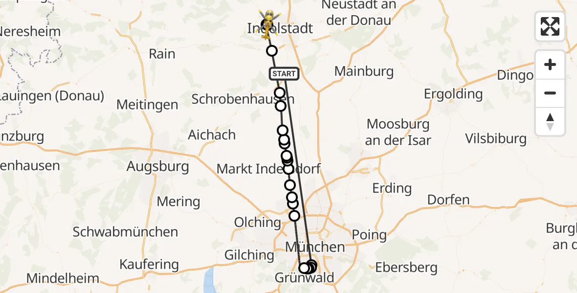 Flugroute Rettungshubschrauber Reichertshofen - Ingolstadt Hospital, 27 Oktober 2026, 14:08