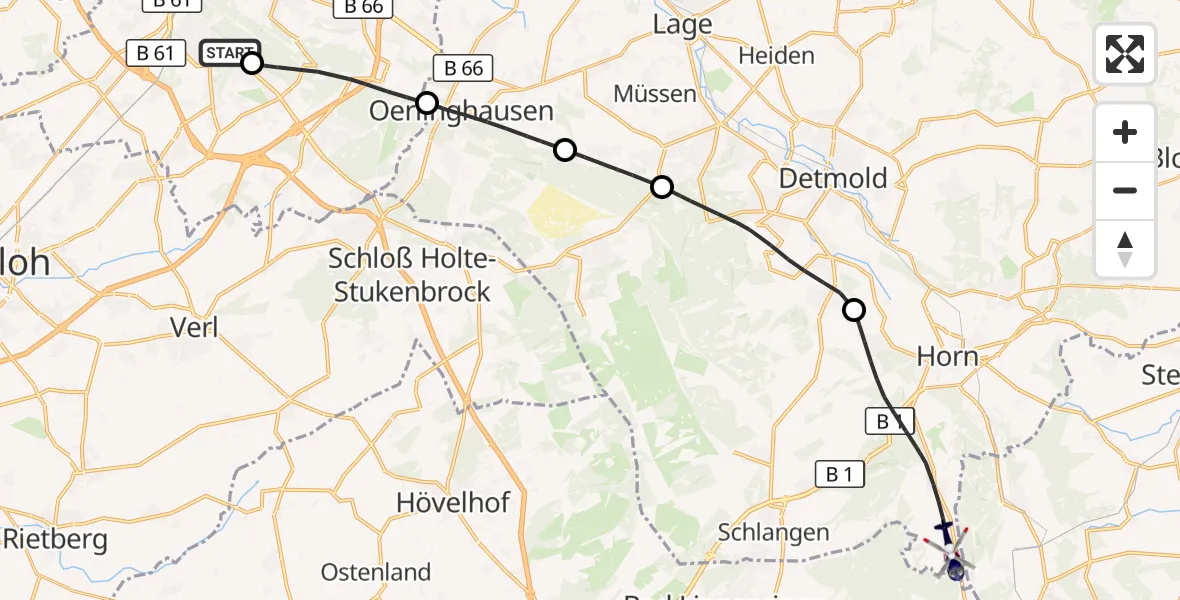 Flugroute Polizeihubschrauber Luftrettungszentrum Bielefeld - Horn-Bad Meinberg, 27 Oktober 2026, 14:13