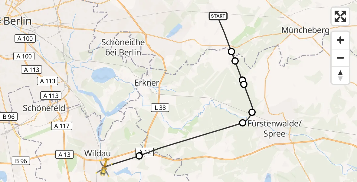 Flugroute Rettungshubschrauber Rehfelde - Königs Wusterhausen, 27 Oktober 2026, 14:14