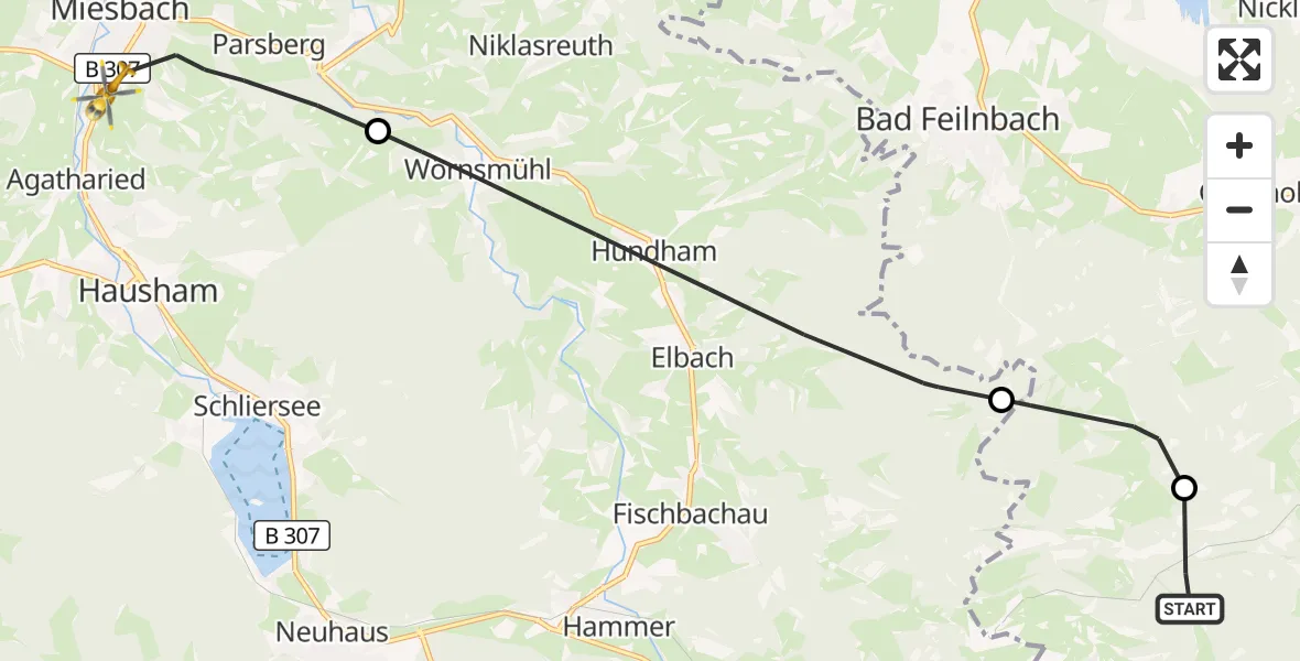 Flugroute Rettungshubschrauber Flintsbach a.Inn - Miesbach, 27 Oktober 2026, 14:16