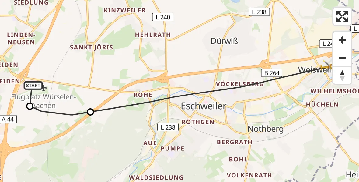 Flugroute Rettungshubschrauber Aachen-Merzbrück Flughafen - Eschweiler, 27 Oktober 2026, 14:17
