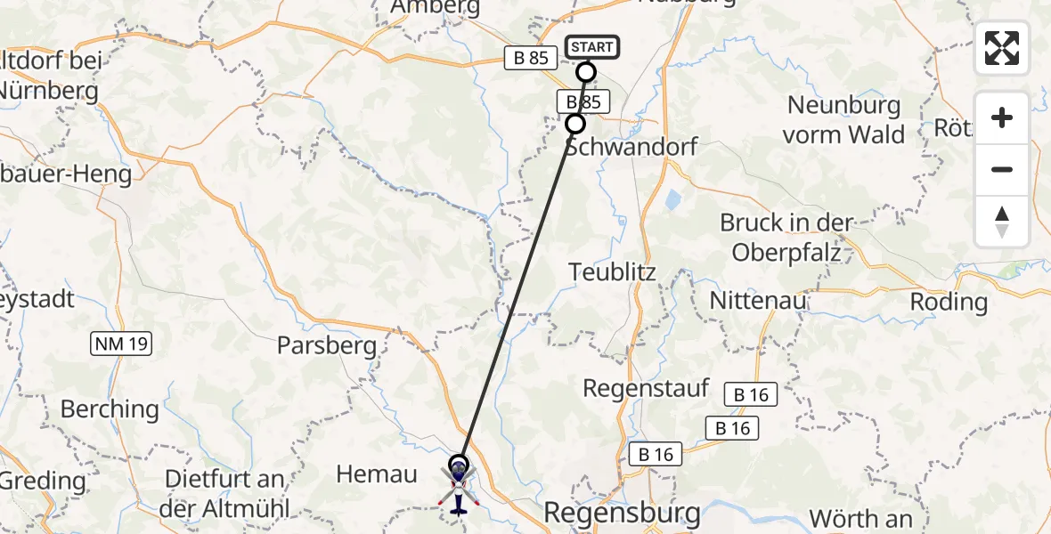 Flugroute Polizeihubschrauber Fensterbach - Hemau, 27 Oktober 2026, 14:18