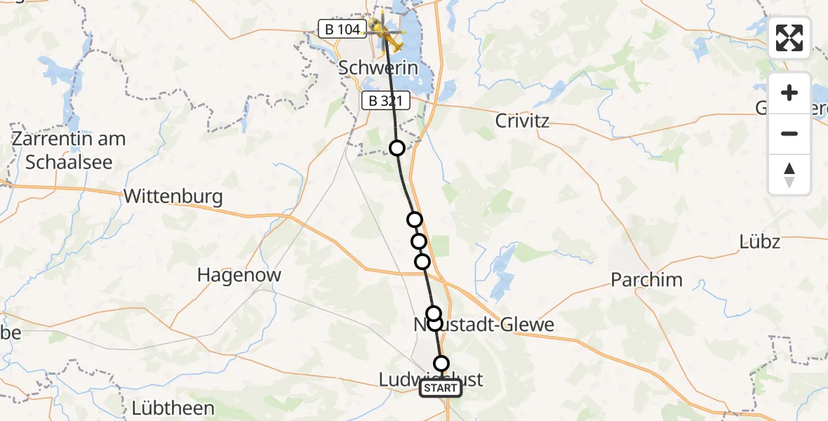 Flugroute Rettungshubschrauber Ludwigslust - Schwerin, 27 Oktober 2026, 14:18