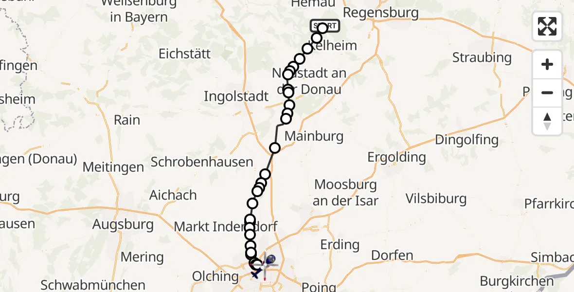 Flugroute Polizeihubschrauber Painten - Oberschleißheim, 27 Oktober 2026, 14:30