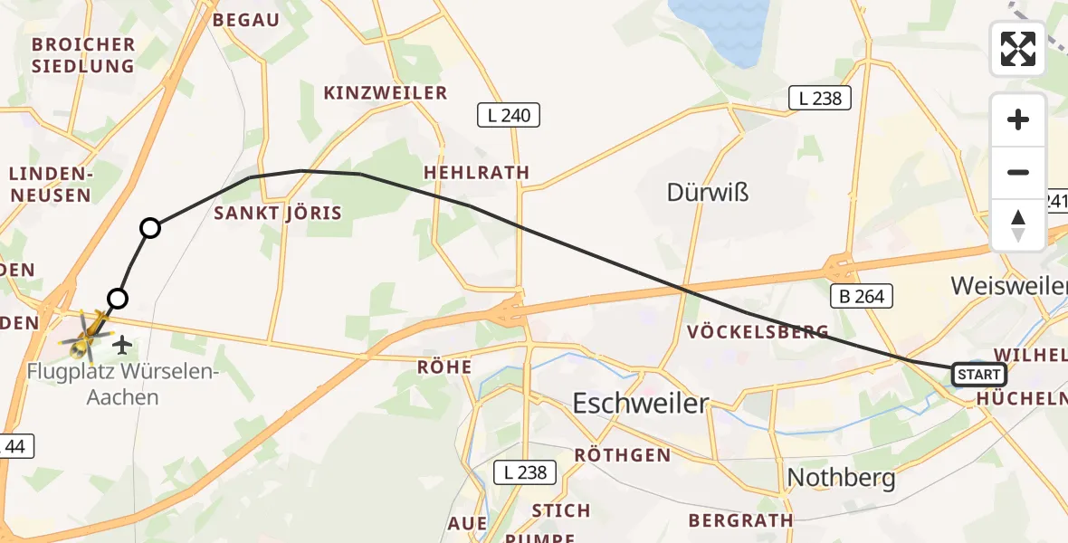 Flugroute Rettungshubschrauber Eschweiler - Aachen-Merzbrück Flughafen, 27 Oktober 2026, 14:44