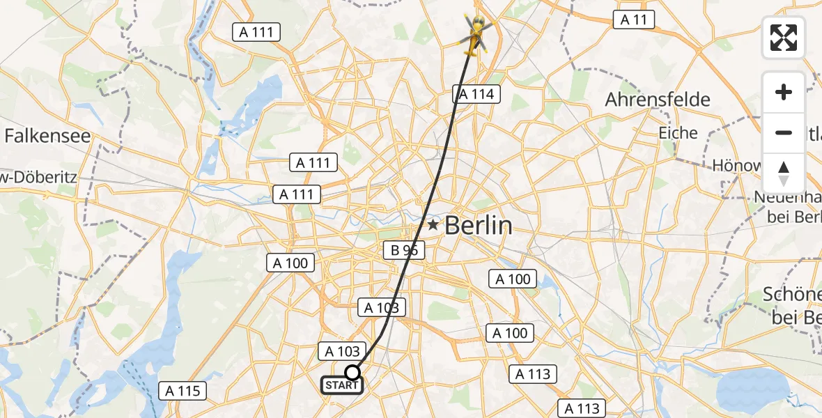 Flugroute Rettungshubschrauber Charité Clinic Benjamin Franklin Campus - Berlin, 27 Oktober 2026, 14:45