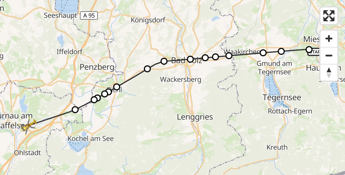 Flugroute Rettungshubschrauber Hausham - Riegsee, 27 Oktober 2026, 14:46