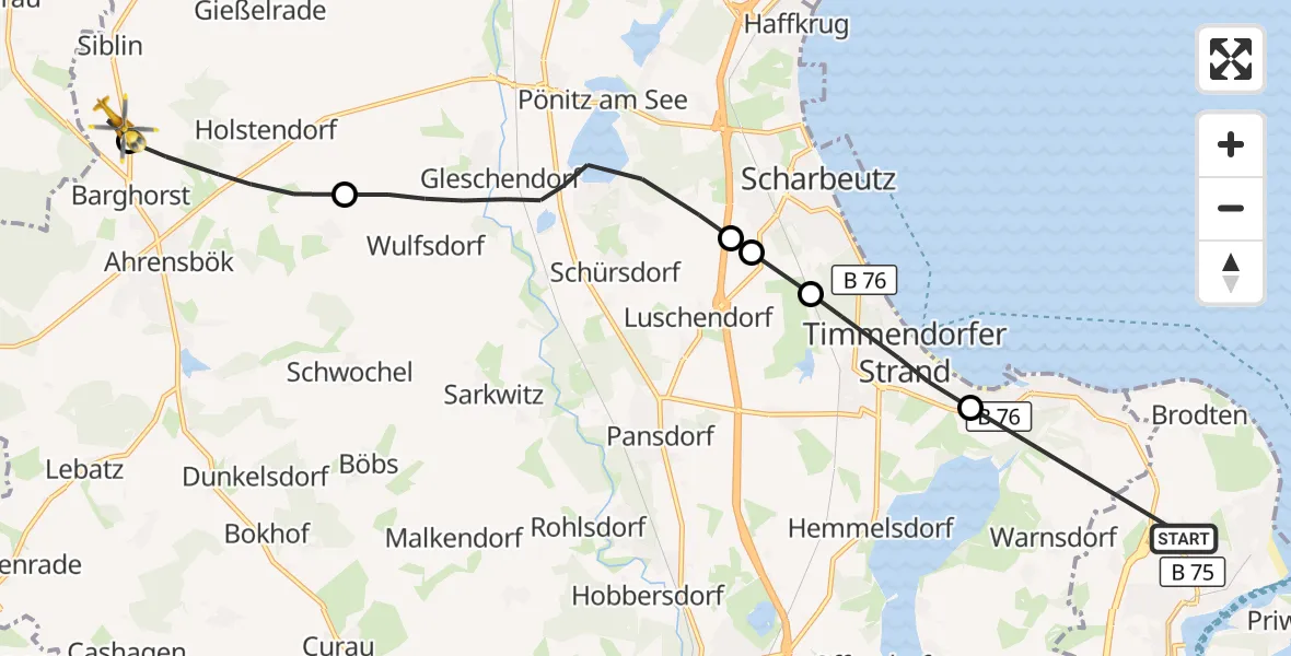 Flugroute Rettungshubschrauber Lübeck - Christoph 12 Luftrettungszentrum, 27 Oktober 2026, 14:53