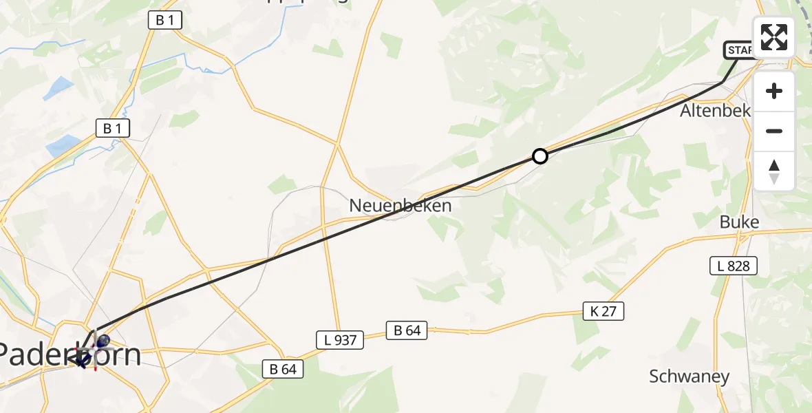 Flugroute Polizeihubschrauber Altenbeken - Paderborn, 27 Oktober 2026, 14:59