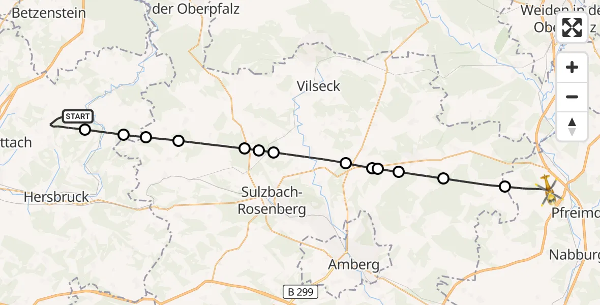 Flugroute Ambulanzhubschrauber Kirchensittenbach - Wernberg-Köblitz, 27 Oktober 2026, 15:02