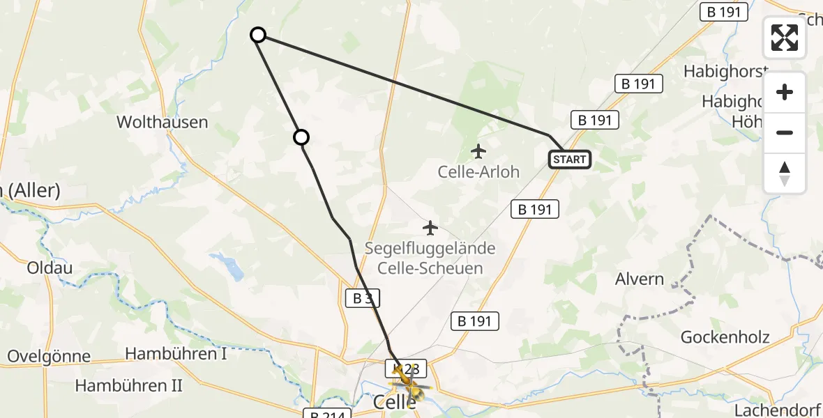 Flugroute Rettungshubschrauber Celle - Celle, 27 Oktober 2026, 15:04