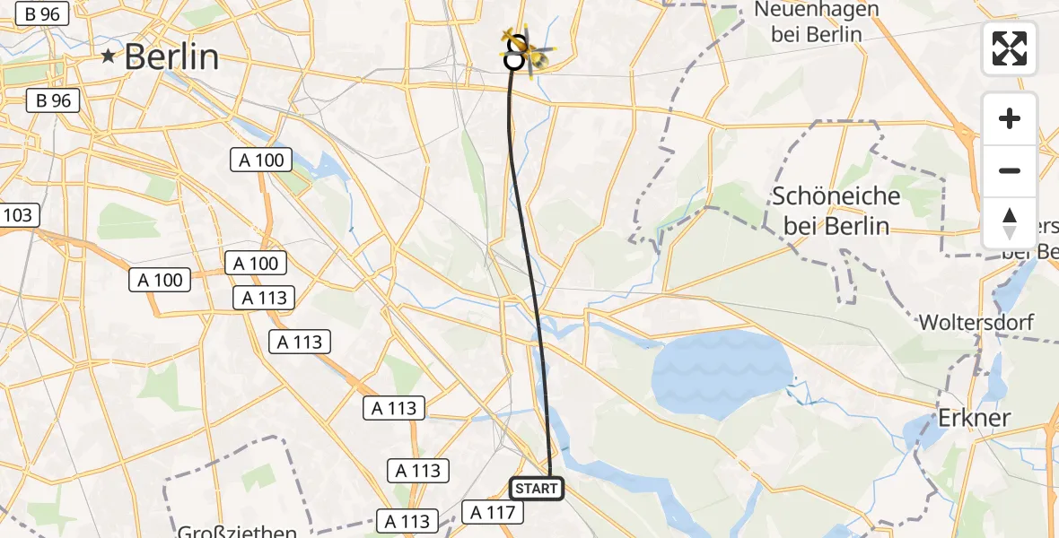 Flugroute Rettungshubschrauber Berlin - Berlin Emergency Hospital, 27 Oktober 2026, 15:15