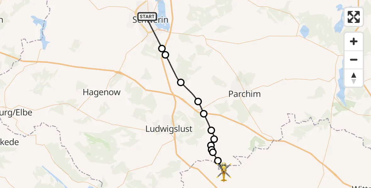 Flugroute Rettungshubschrauber Schwerin - Karstädt, 27 Oktober 2026, 15:20