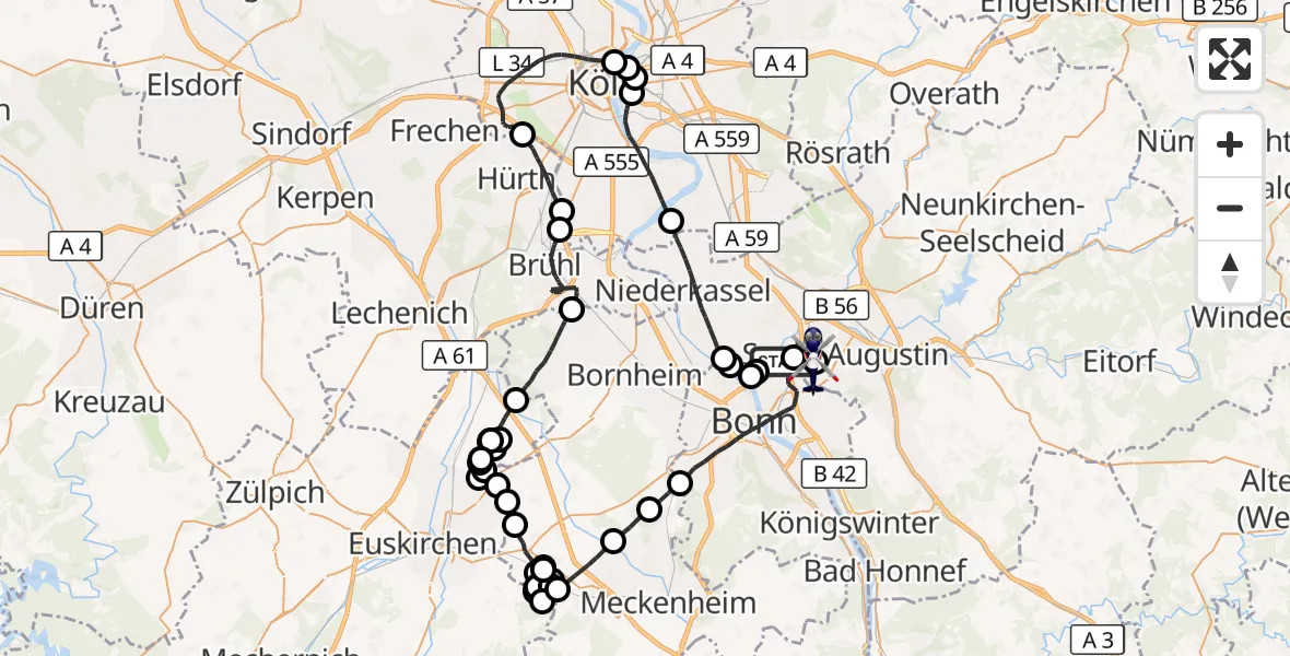 Flugroute Polizeihubschrauber Bonn - Bonn-Hangelar Flugplatz, 27 Oktober 2026, 15:24