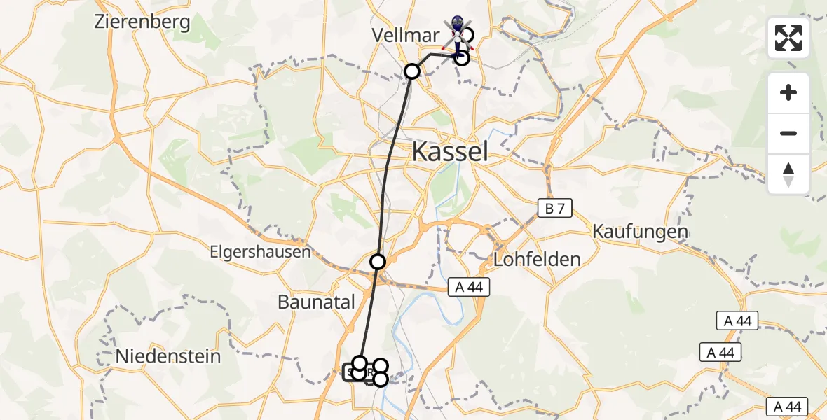 Flugroute Polizeihubschrauber Edermünde - Fuldatal Bundespolizei Hubschrauberlandeplatz, 27 Oktober 2026, 15:25