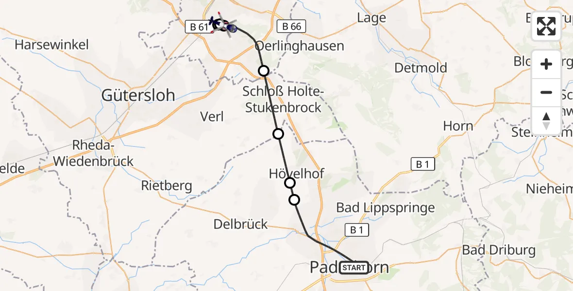 Flugroute Polizeihubschrauber Paderborn - Luftrettungszentrum Bielefeld, 27 Oktober 2026, 15:28
