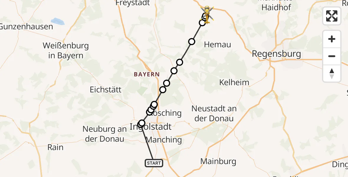 Flugroute Rettungshubschrauber Reichertshofen - Parsberg, 27 Oktober 2026, 15:36