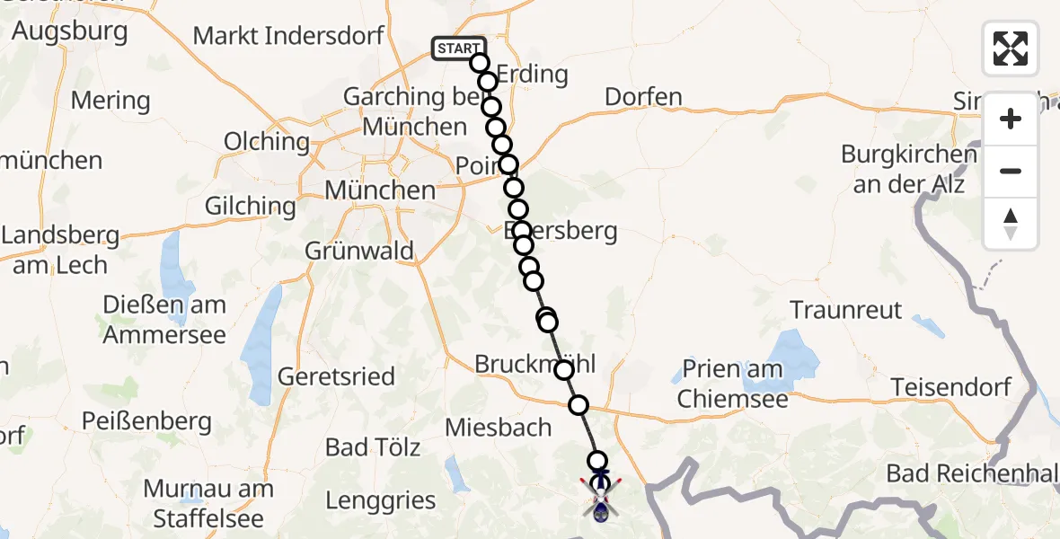 Flugroute Polizeihubschrauber München Flughafen - Flintsbach a.Inn, 27 Oktober 2026, 15:40