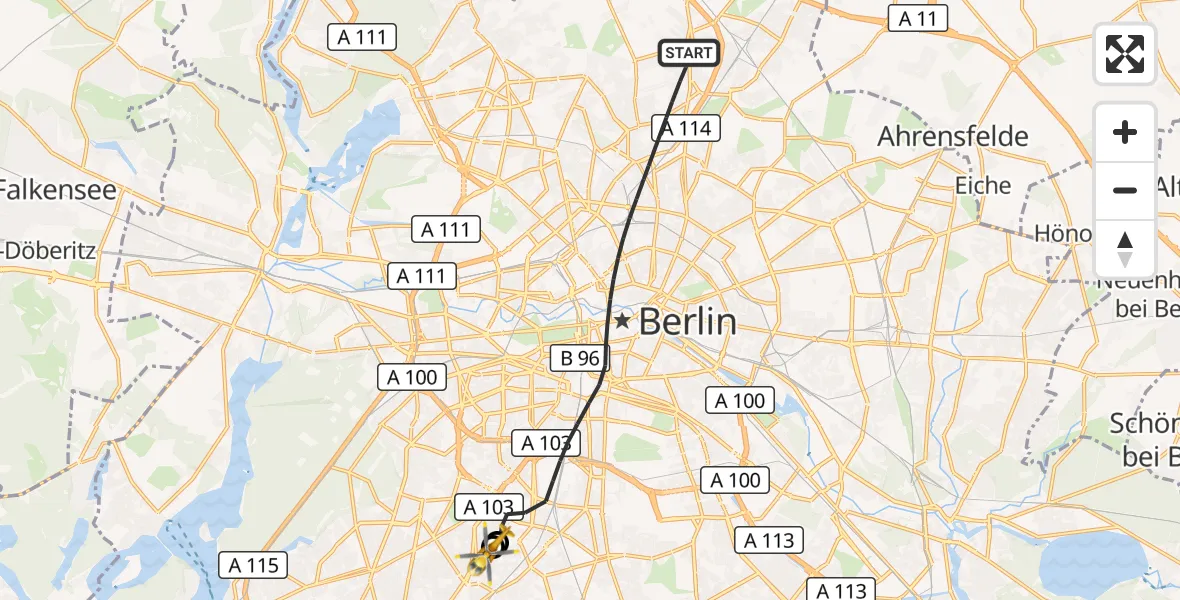 Flugroute Rettungshubschrauber Berlin - Charité Clinic Benjamin Franklin Campus, 27 Oktober 2026, 15:41