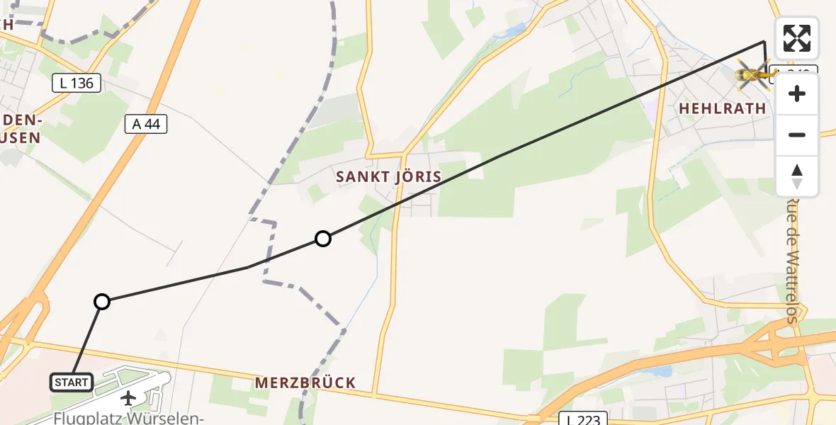 Flugroute Rettungshubschrauber Aachen-Merzbrück Flughafen - Eschweiler, 27 Oktober 2026, 15:44