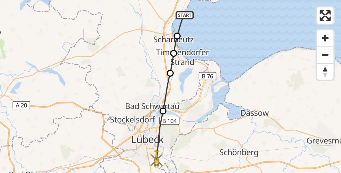 Flugroute Rettungshubschrauber Sierksdorf - Lübeck, 27 Oktober 2026, 15:47