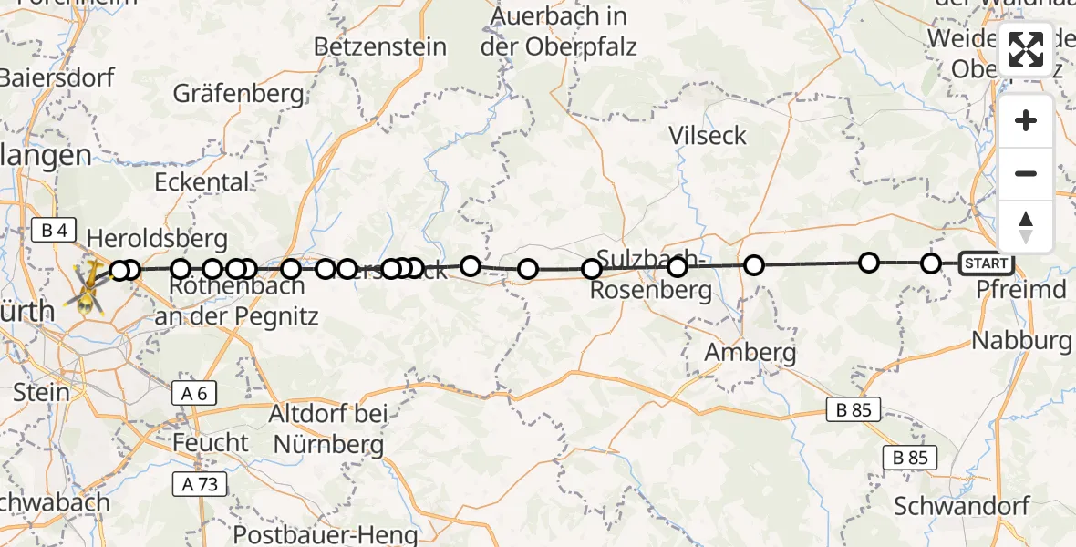 Flugroute Ambulanzhubschrauber Wernberg-Köblitz - Flughafen Nuremberg, 27 Oktober 2026, 15:56