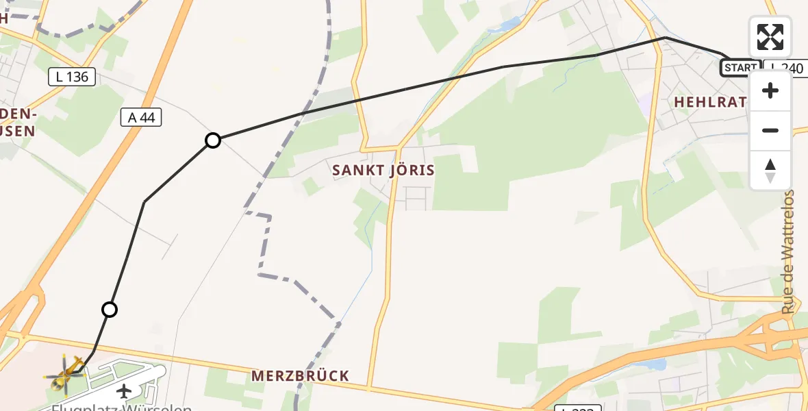 Flugroute Rettungshubschrauber Eschweiler - Aachen-Merzbrück Flughafen, 27 Oktober 2026, 16:00