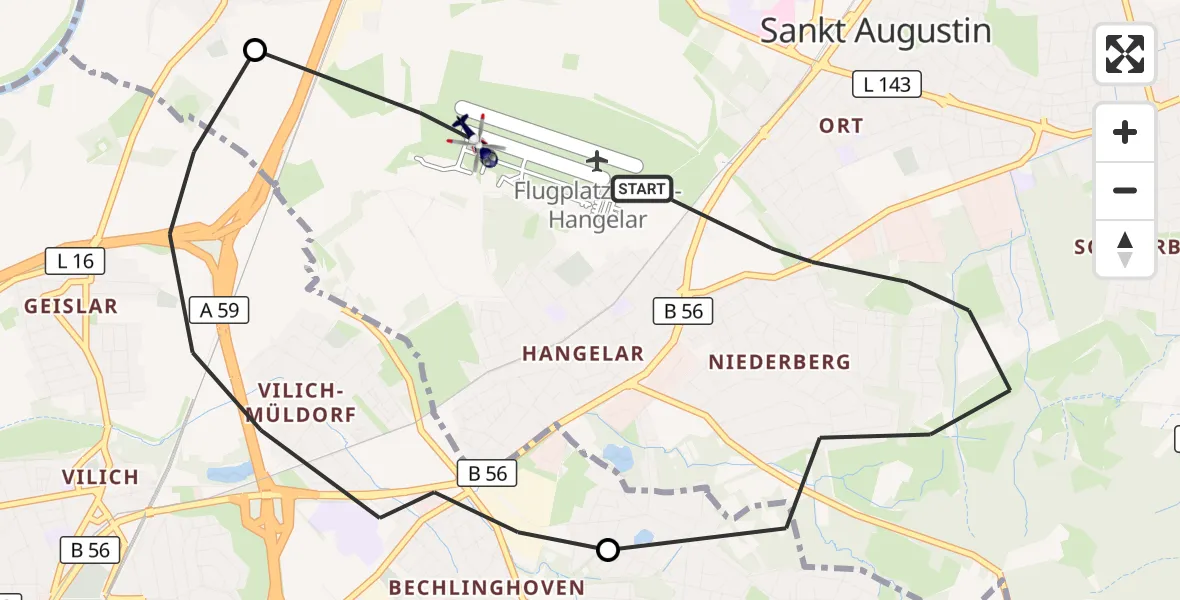 Flugroute Polizeihubschrauber Sankt Augustin - Bonn-Hangelar Flugplatz, 27 Oktober 2026, 16:02